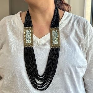 Black Bead Long Necklace